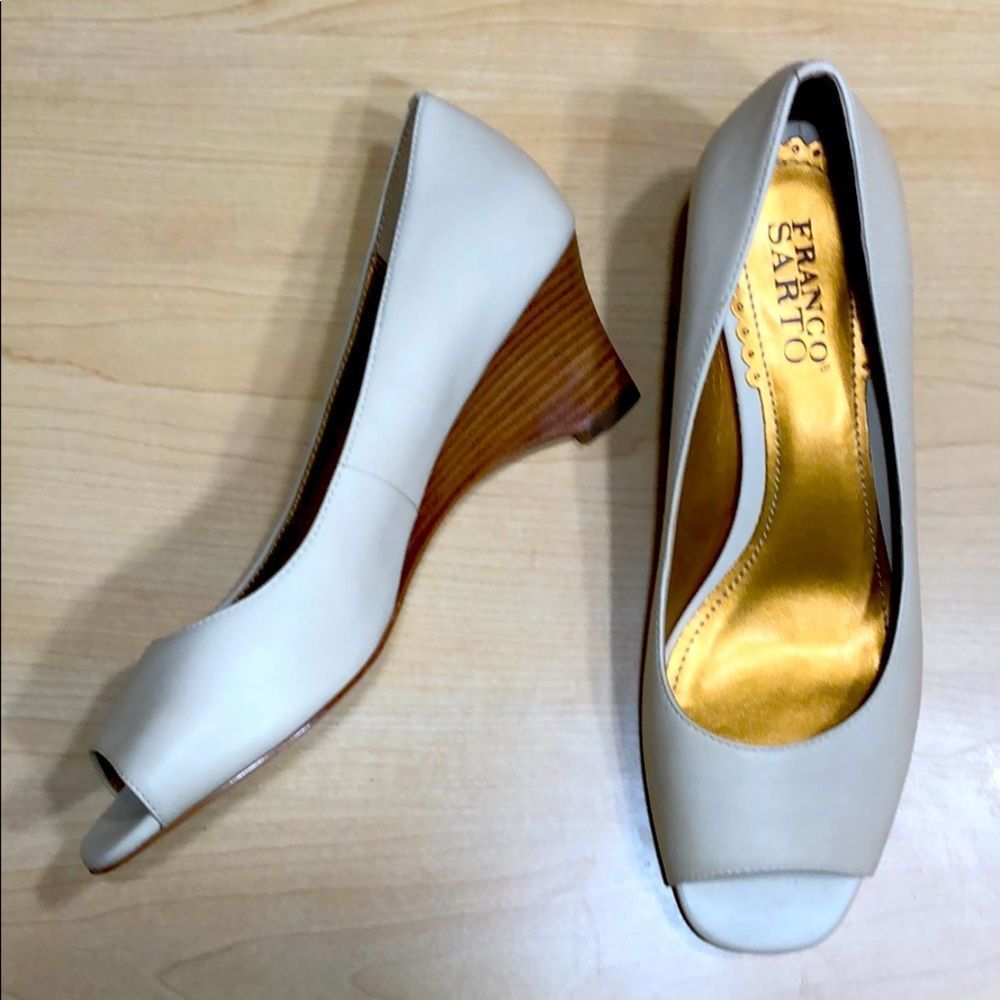 Franco Sarto Cream Wedges with Elegant Peep-Toe